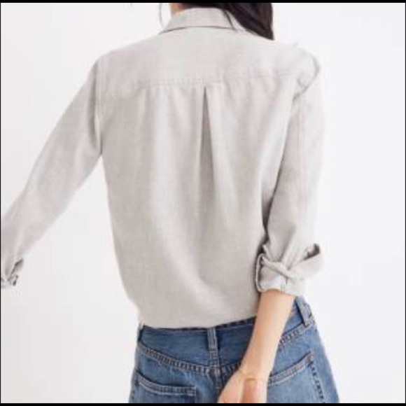 Madewell Flannel Front Tie Shirt, Grey Size M - Picture 6 of 6